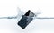 Black new smartphone mockup fall in water