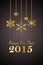 Black new year 2015 background with golden snowflake ornaments