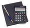 Black note book calculator and pen