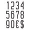 Black numbers with currency signs of American dollar and euro. Vector symbols