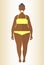 Black obese woman. Flat style illustration. African girl in yellow underwear with excess weight. Vector cartoon character.