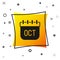 Black October calendar autumn icon isolated on white background. Yellow square button. Vector