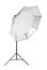 A black octobox in a form of umbrella isolated on a white background. Professional lightning. Photographic equipment.