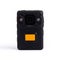 Black Officer body cam with yellow orange button record. Personal Wearable Video Recorder, Portable DVR, camera isolated on white