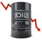 Black oil barrel with red arrow going down