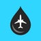 Black oil drop with airplane. Traveling environmental impact.