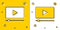 Black Online play video icon isolated on yellow and white background. Film strip with play sign. Random dynamic shapes