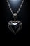 Black Opal, necklace with pendant - fantasy ornate intricate - heart shaped - black background