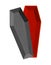 Black open coffin. Red interior of casket. Religious object for