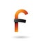 Black and Orange Bold Curvy Letter F isolated on a White Background