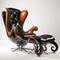 A black and orange chair with an octopus foot stool, AI