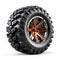 Black And Orange Monster Truck Tire With Harsh Realism Design