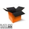 Black and orange open box 3D/ vector illustration