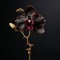 Black Orchid Flowers On Golden Stem Roses: Sculptural Objects With Meticulous Craftsmanship
