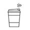 Black outline of disposable, paper coffee cup icon