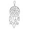 Black outline dream catcher in modern boho style. Vector magic illustrations. Hand drawn mystical line art isolated on