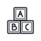 Black outline education alphabet blocks vector icon. Fully editable stroke