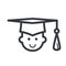 Black outline education and knowledge vector icon of a student s head with a cap.