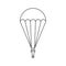 Black outline icon of parachute on white background. Line Icon of side view of parachutist.
