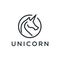 Black outline silhouette unicorn logo design concept in the form of circle, suitable for company logo that require simple