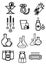 Black outline sketch icons of medicine or drugs