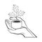 Black outline small maple plant pot in hand