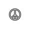 Black outlined circular hippie peace sign