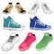 Black outlined & colored sneakers shoes set