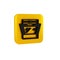 Black Oven icon isolated on transparent background. Stove gas oven sign. Yellow square button.
