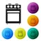 Black Oven icon isolated on white background. Stove gas oven sign. Set icons in color circle buttons. Vector