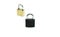 black padlock(combination lock, bicycle lock) locked isolated white