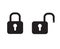 Black padlock locked and unlocked lock web icon on white