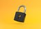 Black padlock on a yellow background