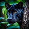 Black panther close up portrait in woods generative ai