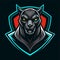 A black panther with glowing eyes on a dark background, exuding intensity and power, Sleek Black Panther Logo Mascot, Modern