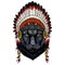 Black panther, puma. Head of animal. Wild cat portrait. Indian traditional headdress.