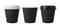 Black paper coffee cups with black and white lids. Open and closed small paper cup. Realistic vector mockup.