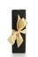 Black paper rectangle giftbox with champagne ribbon bow isolated