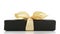 Black paper rectangle giftbox with champagne ribbon bow isolated