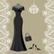 Black party dress with chandelier and paisley border