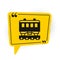 Black Passenger train cars icon isolated on white background. Railway carriage. Yellow speech bubble symbol. Vector