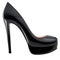 Black patent leather shoe on high heels, side view