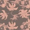 Black Pattern Hibiscus. Pink Tropical Painting. Coral Floral Textile. Decoration Texture. Floral Exotic. Summer Foliage.