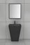 Black pedestal wash basin with faucet and mirror