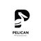 Black pelican with initial letter p logo vector icon illustration isolated design