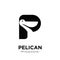 Black pelican with initial letter p logo vector icon illustration isolated design