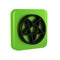 Black Pentagram in a circle icon isolated on transparent background. Magic occult star symbol. Green square button.
