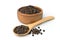 Black peppercorns Black pepper in wooden bowl