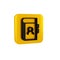 Black Phone book icon isolated on transparent background. Address book. Telephone directory. Yellow square button.