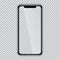Black phone mock up with blank screen on transparent background.